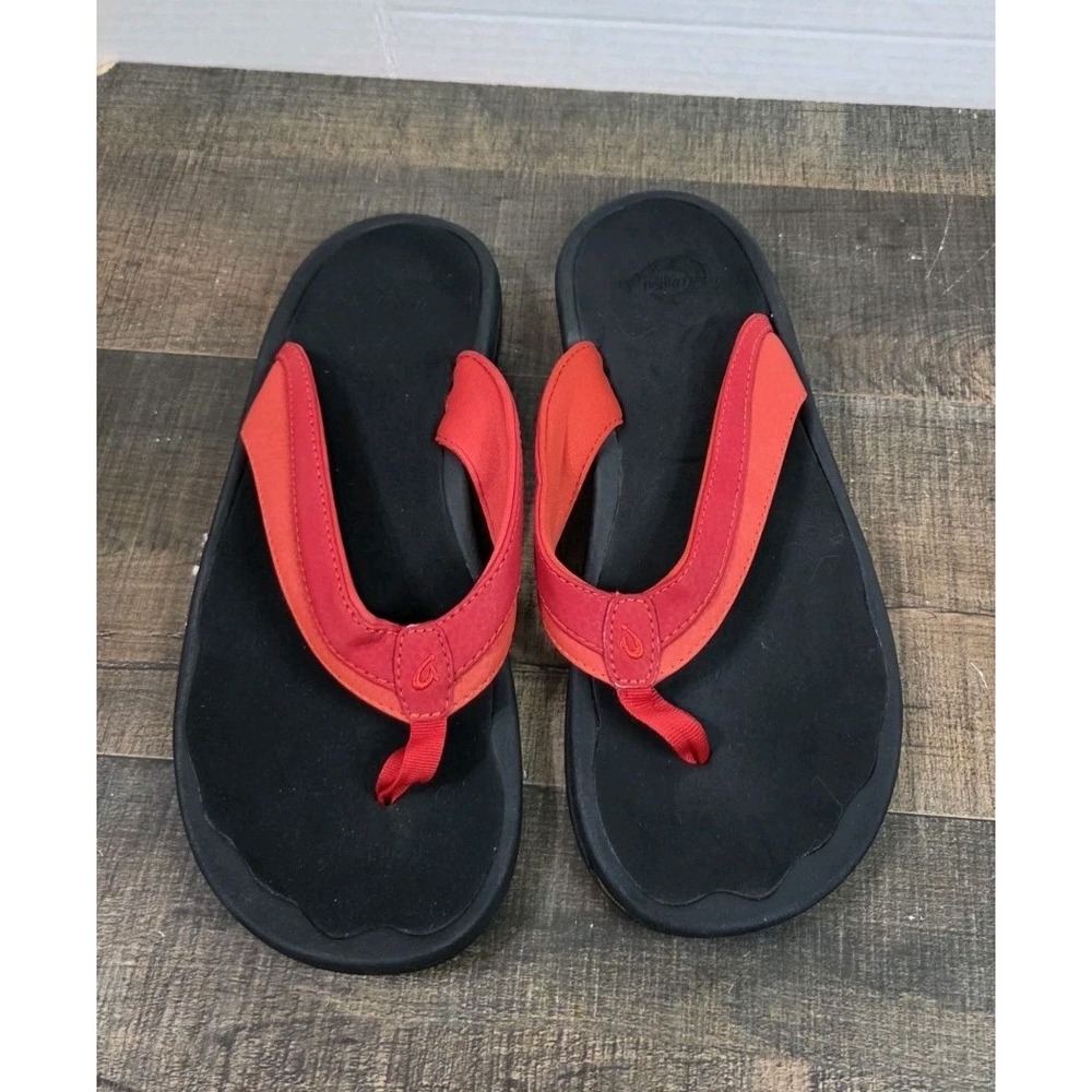 Olukai Ohana Flip Flop Sandals Womens Size 9 Red Black Comfort Thong